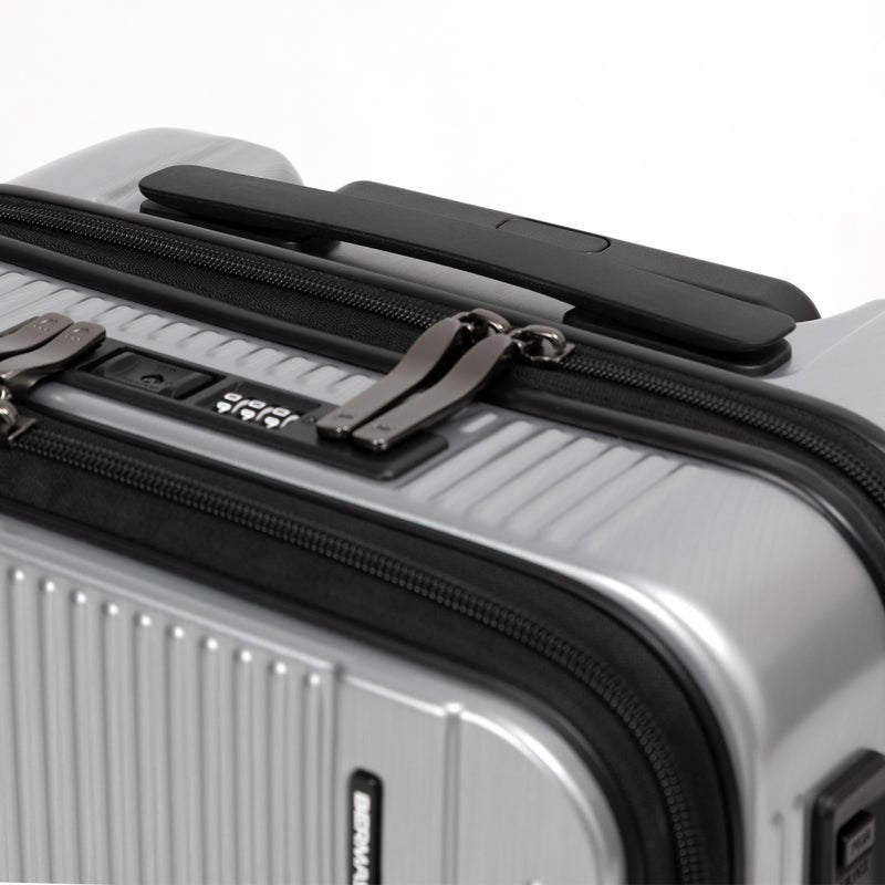 フラット形状のトップハンドル。荷物の配置を把握しやすいキャリーケース